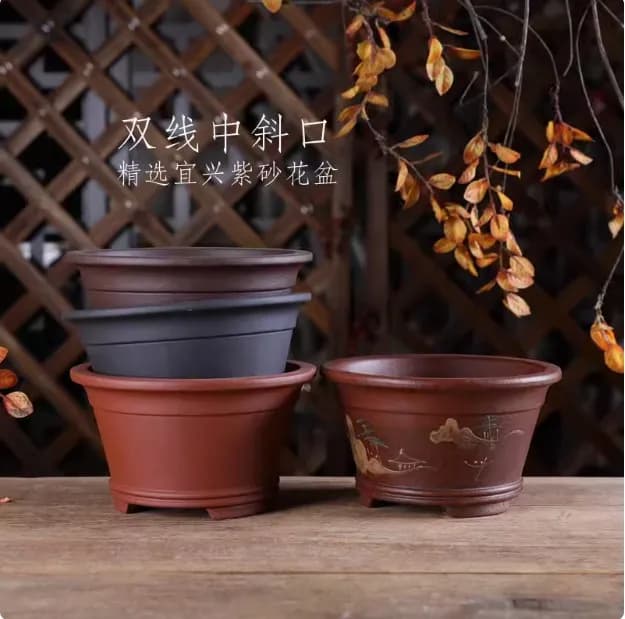 Round Ceramic Bonsai Pot ,Purple Sand, Nature Color, Traditional Chinese Room Table, Dormitory and Garden, Home Decoration