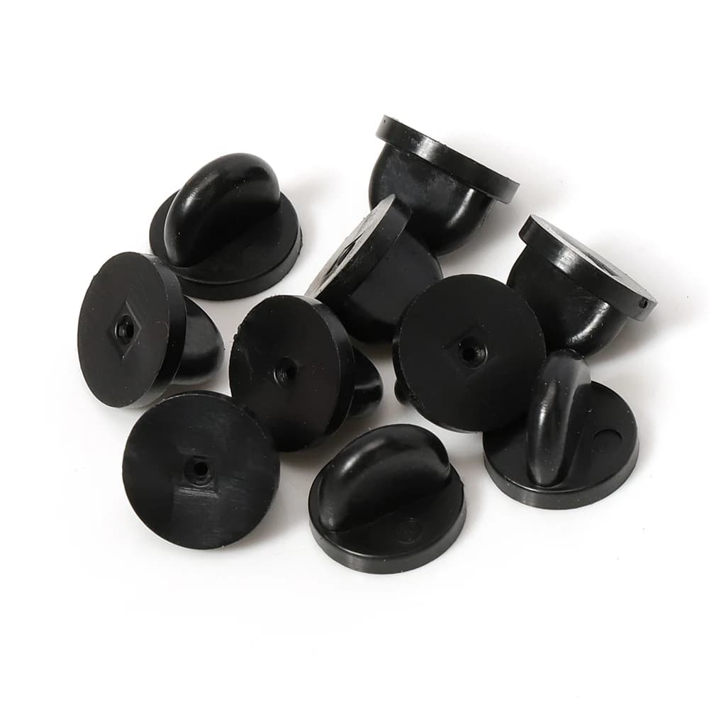50pcs Black Rubber Brooch Pin Back Squeeze Badge Holder Butterfly Clasp Clutch