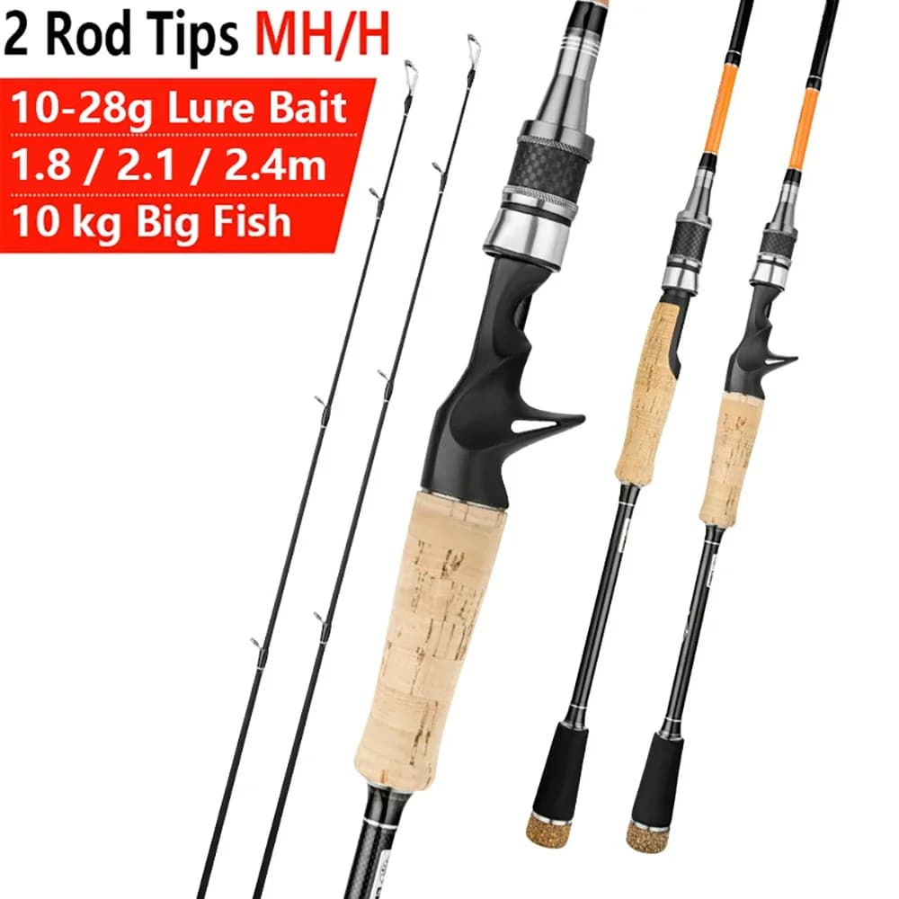 2 Pieces Fishing Rod Tips M / MH,Spinning / Casting Rod,Ultralight Carbon Fiber,1.8m 2.1m 2.4m,Trout / Carp,Baitcasting Lure Rod