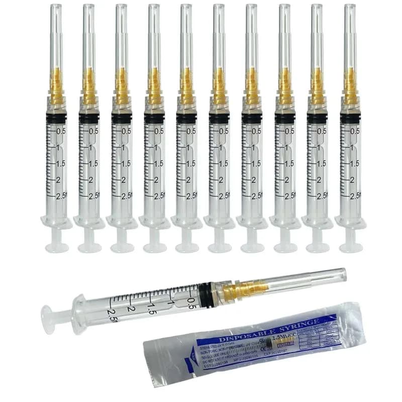 100 Pack 2ml(2.5ml) Disposable Luer Lock Syringes with 23Ga Stainless Needle For Pet Measuring Liquid Refilling Cartridges