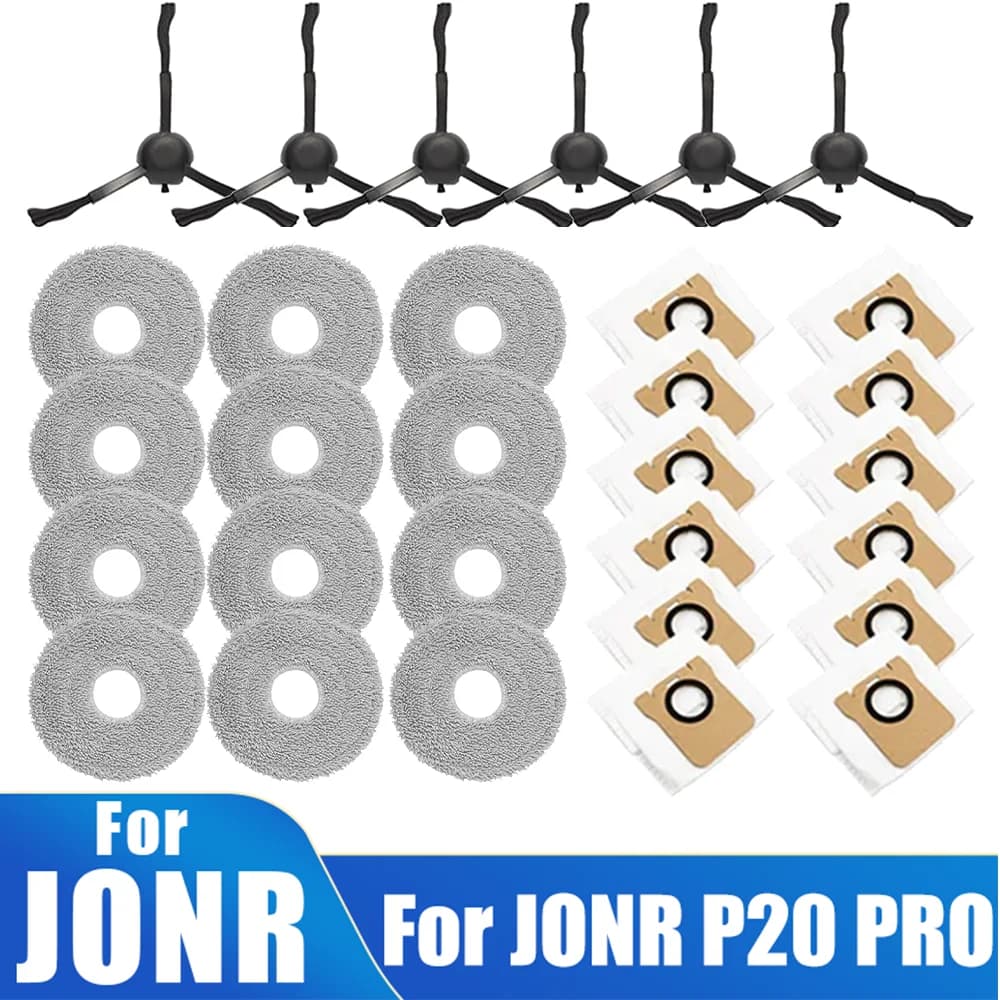 For JONR P20 PRO Vacuum Robot Accessories, Side Brush Mop Cloth Dust Bag Efficient Microfiber Spare Cleaning Parts Replacement
