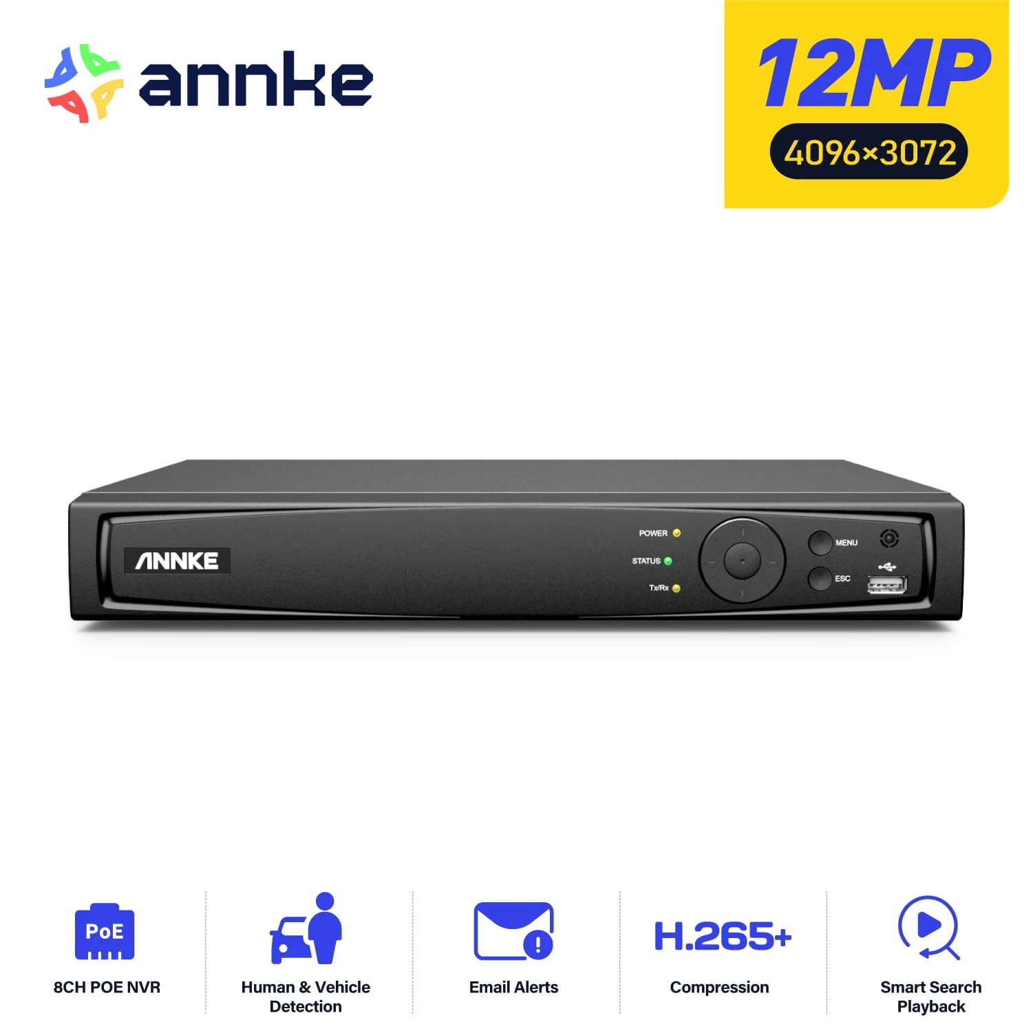 ANNKE 8CH 12MP POE Video Recorder H.265+ NVR Video Surveillance Security For 2MP 4MP 5MP 6MP 8MP/4K 12MP IP POE Camera