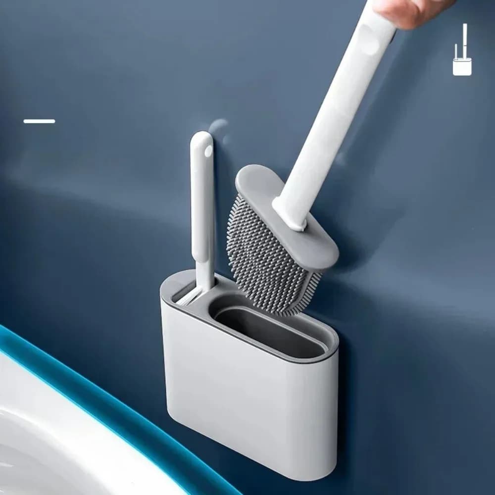 Flat Head Silicone Toilet Cleaner Flexible Brush with Wall Mount Holder Uses for Bathroom WC Cleaning Durable Hygienic Set