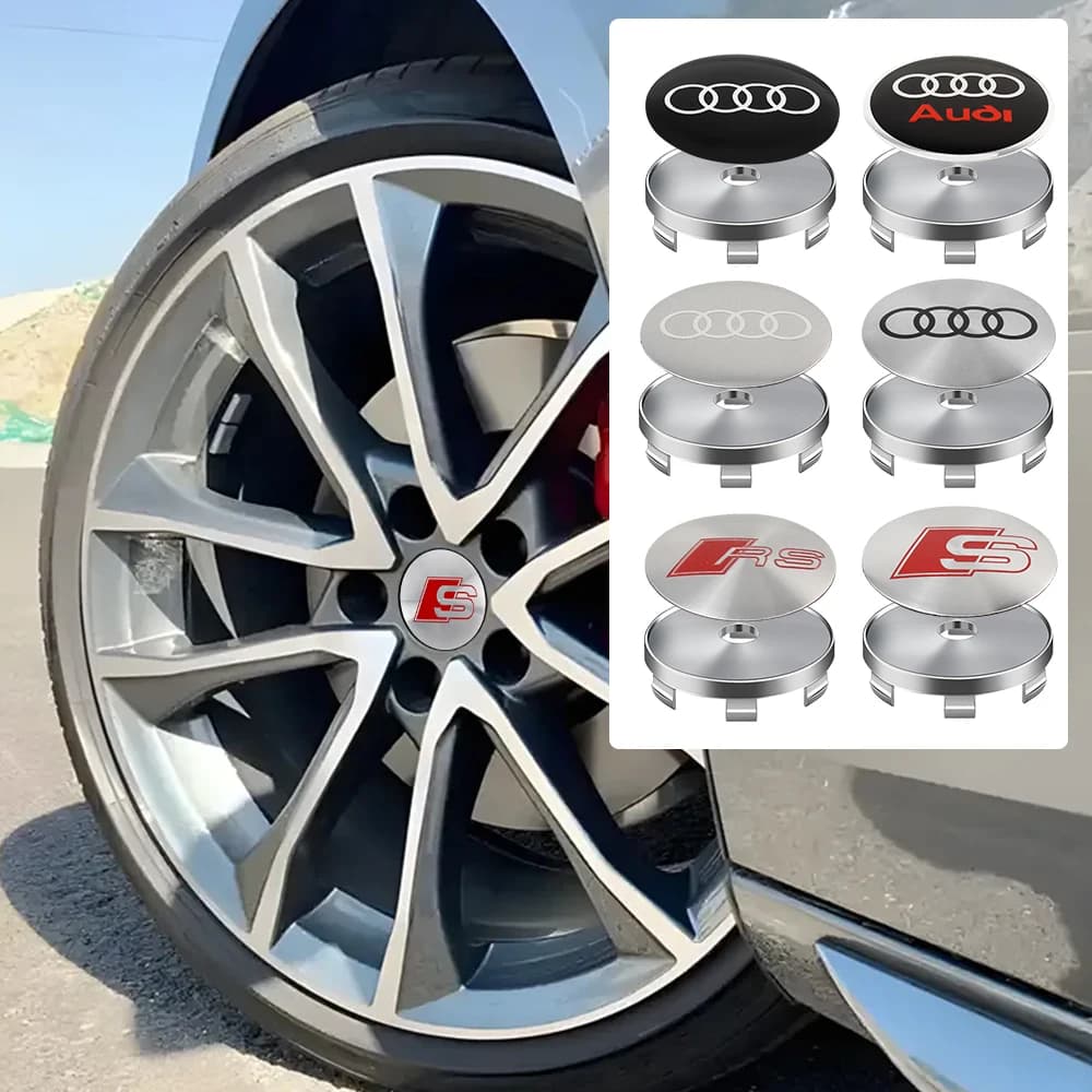 56/60/63/65/68MM Car Wheel Center Hub Caps Tire Rim Cover Sticker For Audi Sline RS A3 A4 B8 8P 8V B6 A5 A6 C7 Q5 C6 A1 Q7 Q3 TT