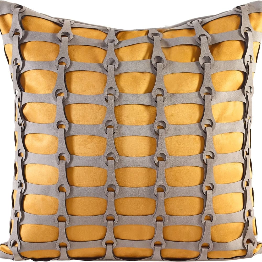Bohemian Decorative Pillow Cover, Hand Woven Striped Cushion Cover, Minimalist Nordic Wind and Sand Design,Gold for Sofa Bed