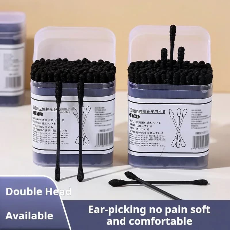 400pcs New Boxed Black Cotton Swabs Japanese Earpick Cotton Swabs Clean Blackhead Earpick Disposable Double-ended Cotton Swabs