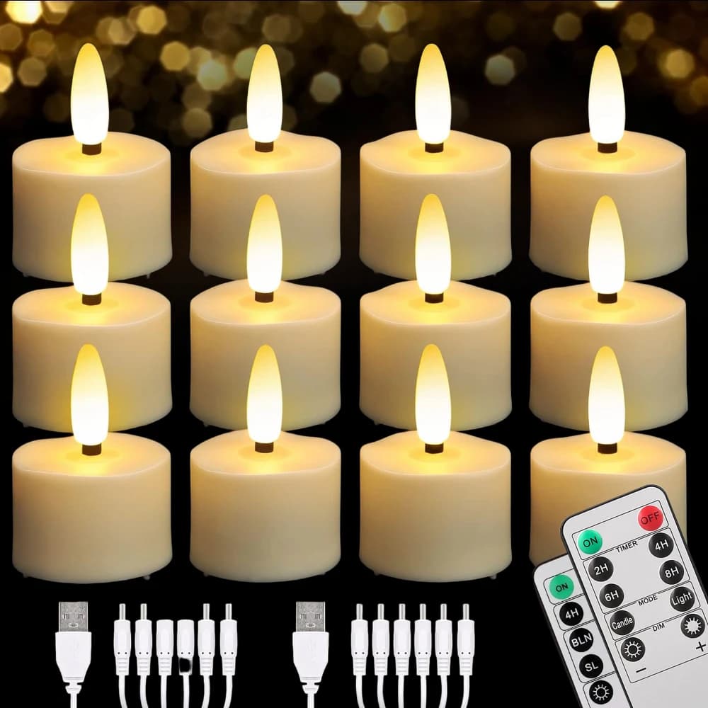 Rechargeable Flameless Tea Lights with Remote LED Tealights Battery Operated Realistic Flickering for Home Holiday Wedding Table