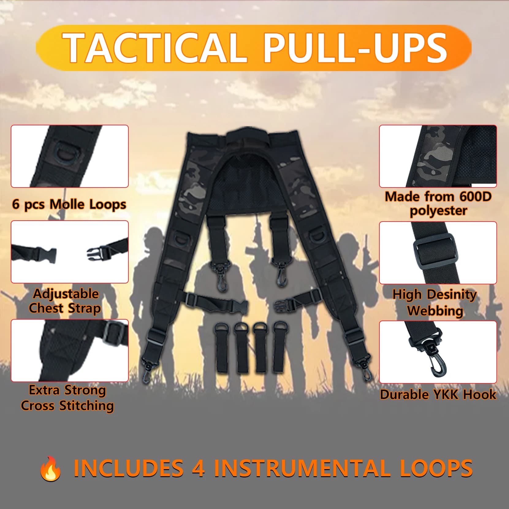 Tactical Police Suspenders for Duty Belt Harness Law Enforcement with Adjustable Strap and 4 Tool Belt Loops