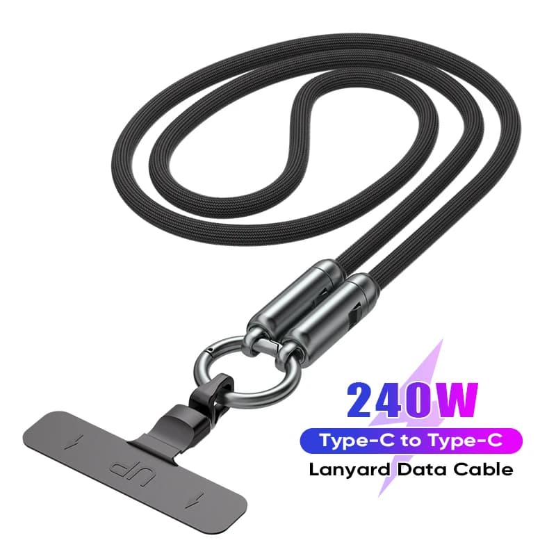240W Mobile Charging Cable Wrist Strap Charging Cable Type-C to USB-C 5A Fast Charging Suitable for Huawei Samsung iPhone Xiaomi