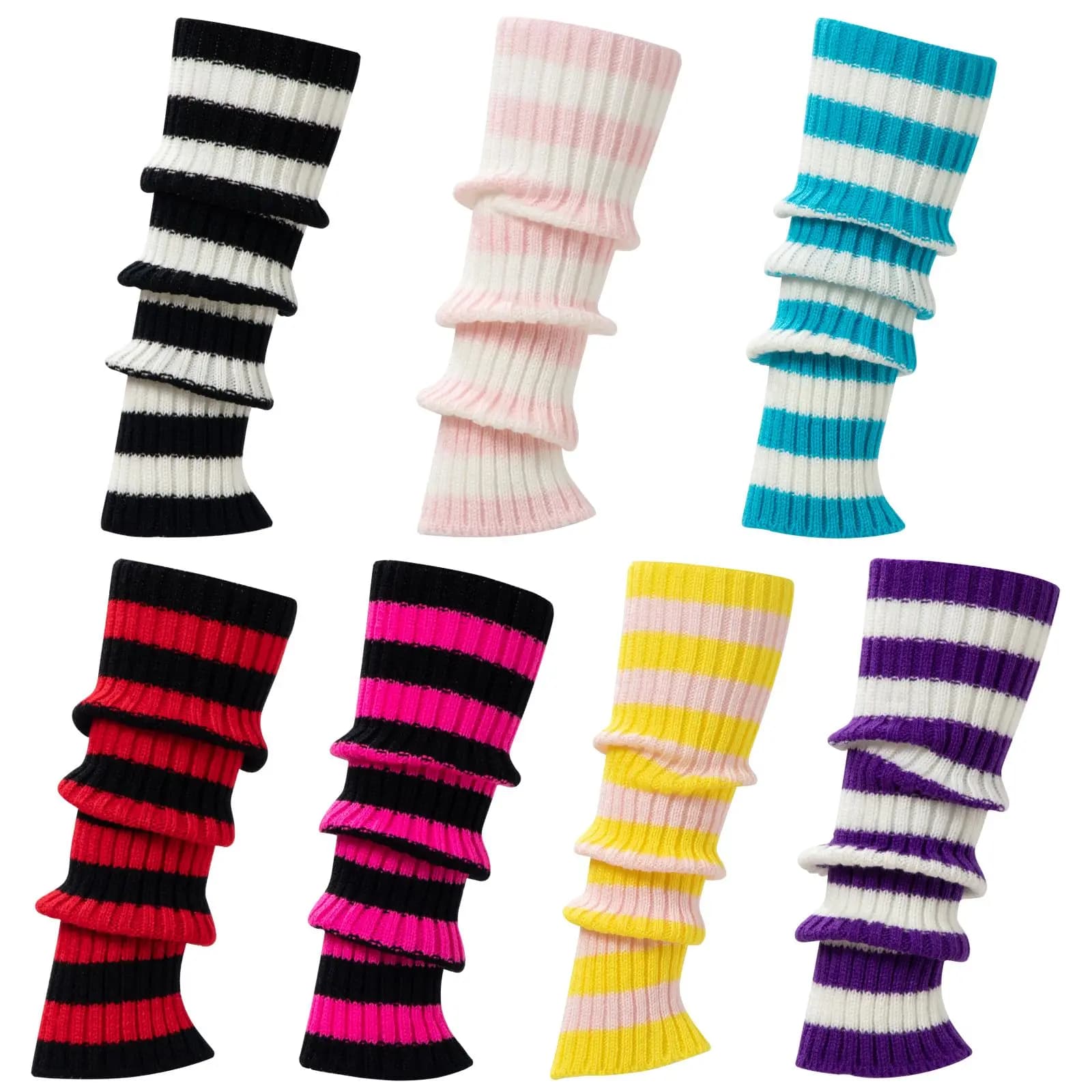 Intgoodluckycc 80s Striped Leg Warmers Socks for Women Kawaii Winter Chunky Knit Cotton Ankle Leg Warmer Socks for Ballet Dance