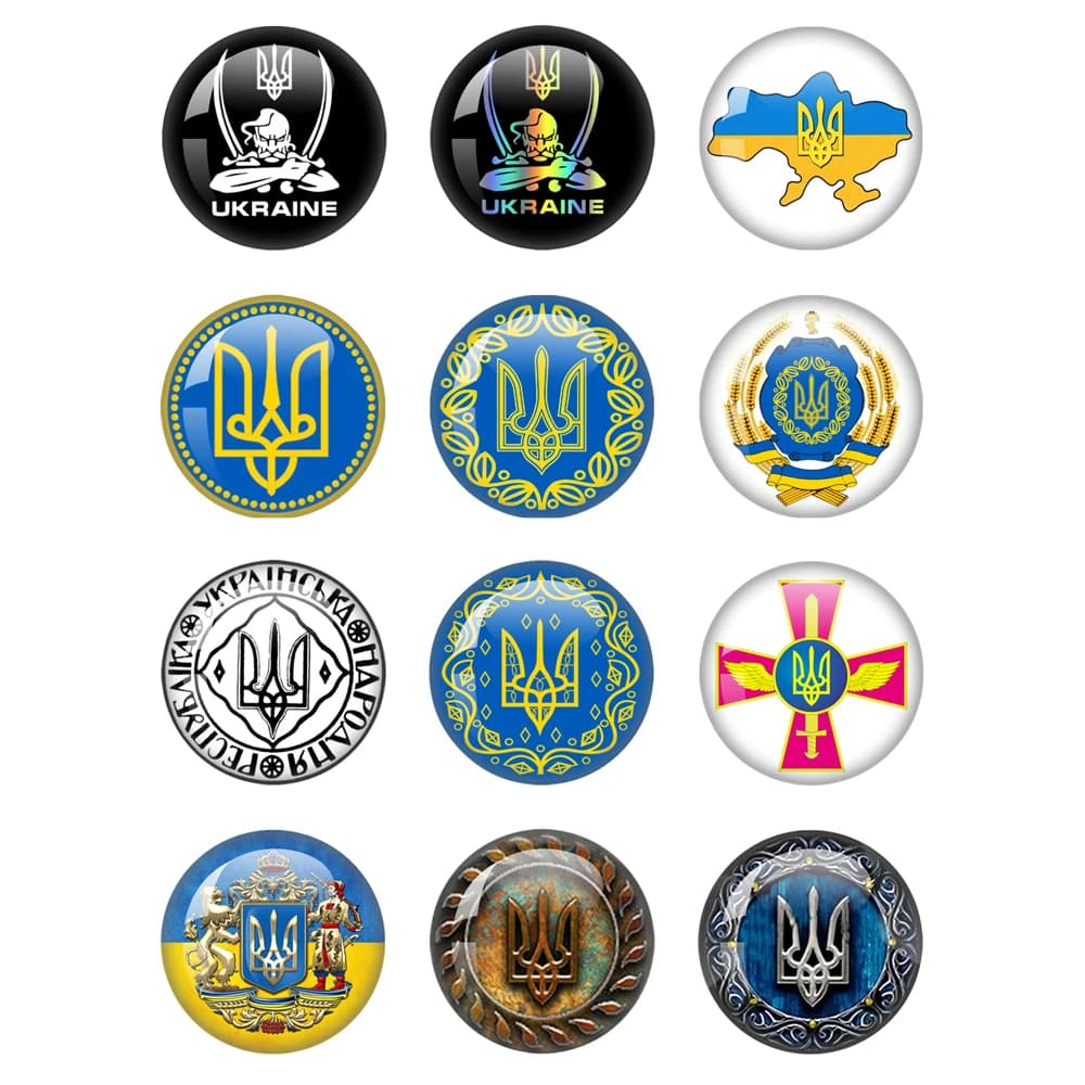 Ukrainian Flag Photo Round Glass 12 Pieces/Set Ukraine National Flag Jewelry Handwork And Creativity Making Findings