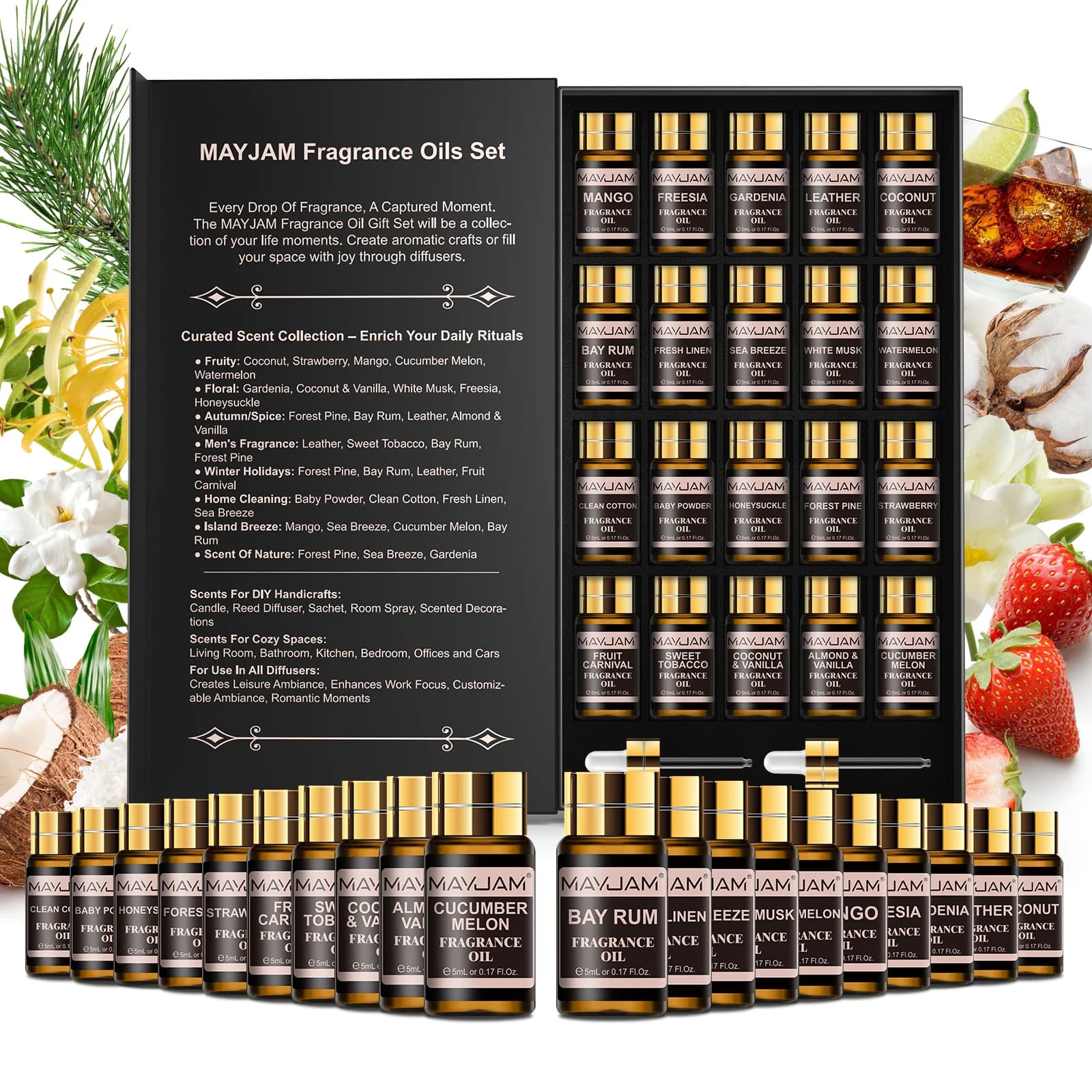 MAYJAM 20pcs/set Fragrance Oils for Diffuser Candle Making,Essential Oil Set 35 Bottles for Humidifier,Aromatherapy Oil Set 6pcs