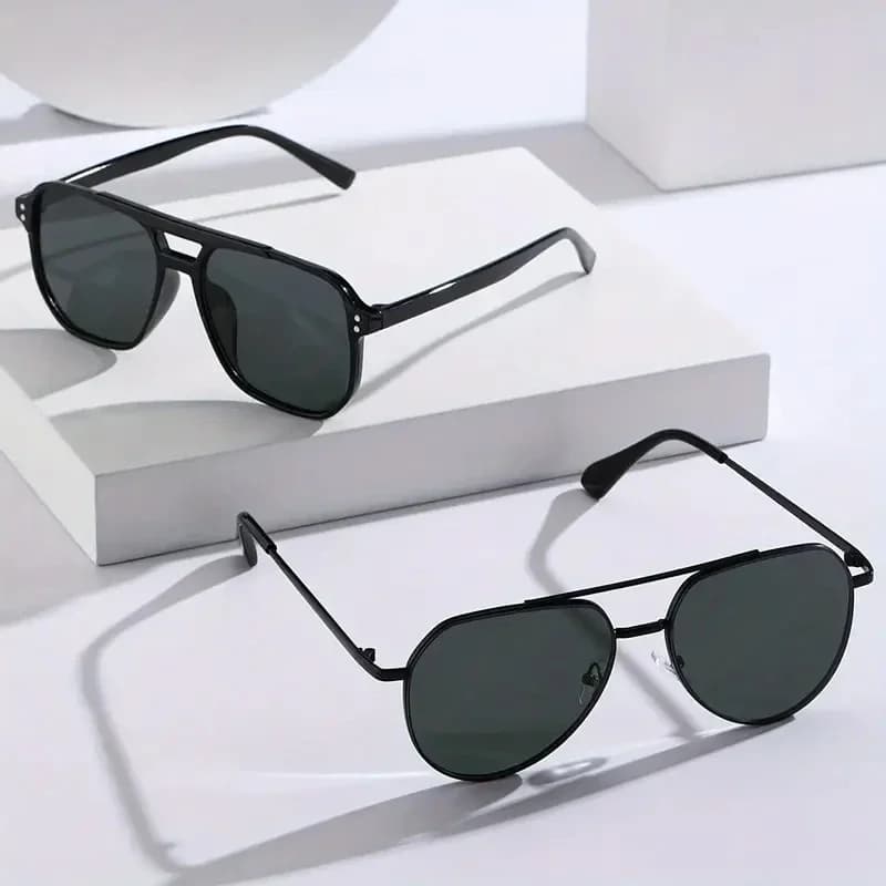 2pcs Unisex Classic Pilot Frame Casual Modern Simple Style Sunglasses For Men Daily Clothing Accessories Vacation Driving