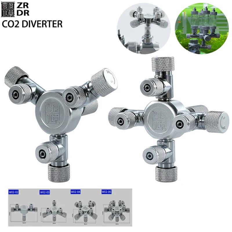ZRDR Fish Tank Multi-Channel CO2 Splitter Distributor Metal Aquarium CO2 Regulator Generator Accessories CO2 Splitter 2-6 Channe
