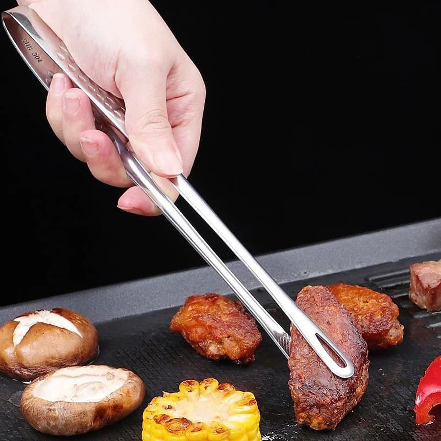 Long Stainless Steel Kitchen Tongs Non-Slip Heat Resistant BBQ Grill Tongs for Steak Seafood Buffet Salad Cooking Tools