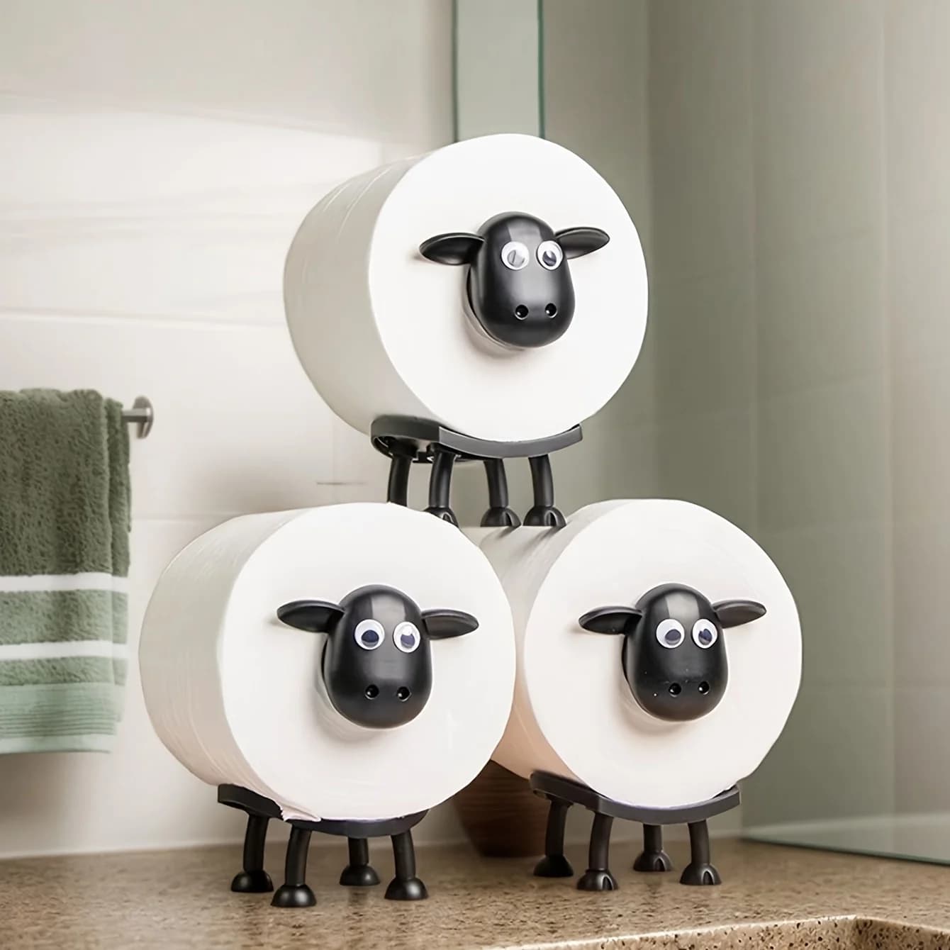 3/2/1 set of toilet paper holders - Bathroom roll up holder and accessories-Independent toilet paper holder - Black Sheep design