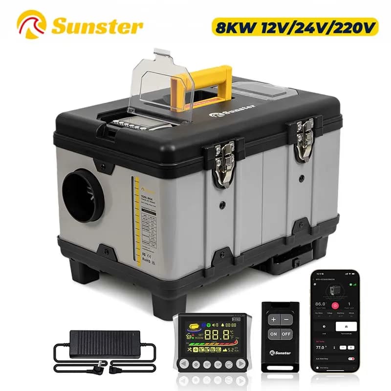 TB10 8KW Toolbox Diesel Air Heater 12V/24V/220V With Adapter/Auto Thermostat/Bluetooth App/Display For Truck Car Parking Heater