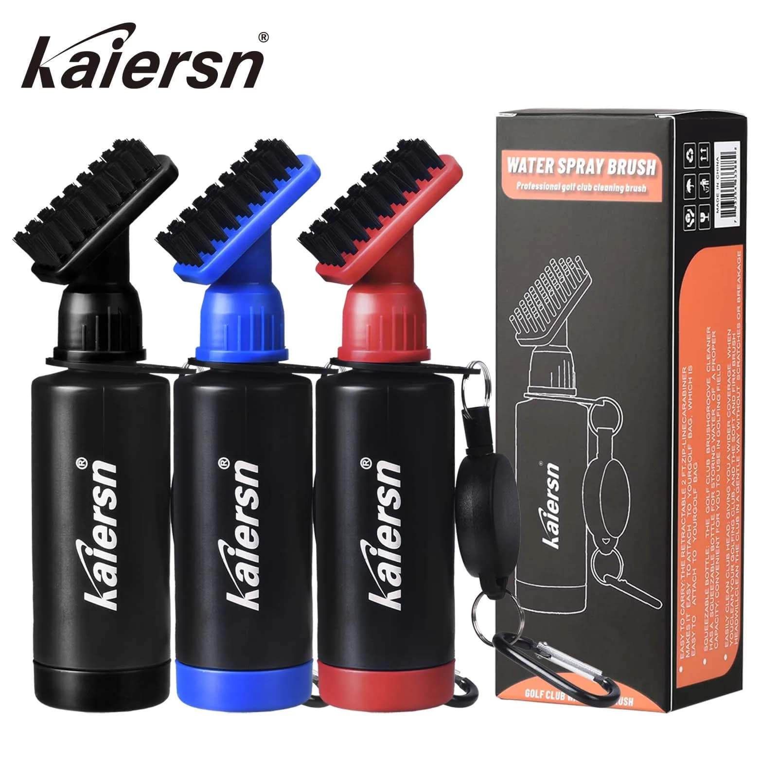 Kaiersn Golf Club Brush Cleaner Holds 4Oz Water Heavy Duty Retractable Clip Squeeze Bottle for Easy Cleaning With Nylon Bristles