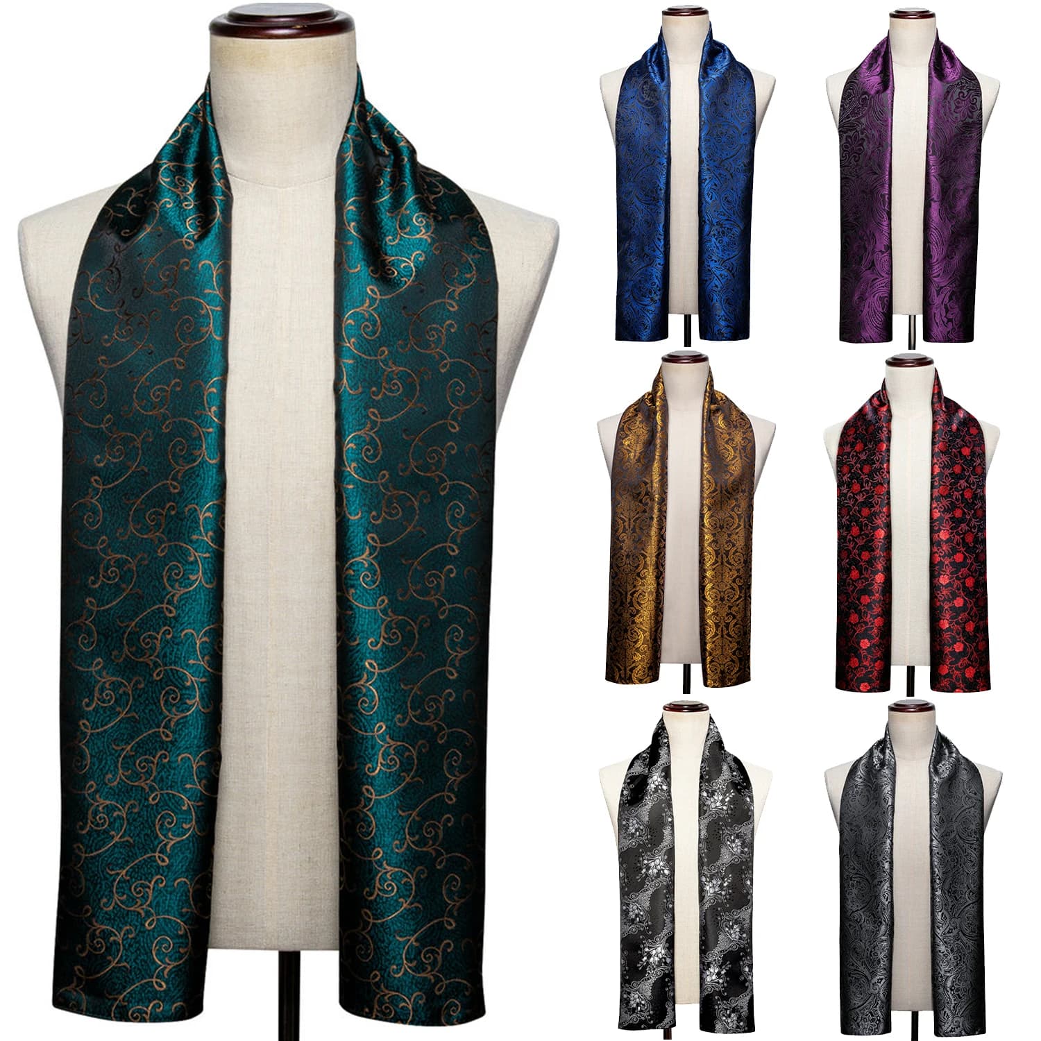 Barry.Wang Mens Scarf Jacquard Floral Paisley Casual Formal Gold Green Red Blue Purple Gray For Male Wedding Business Party