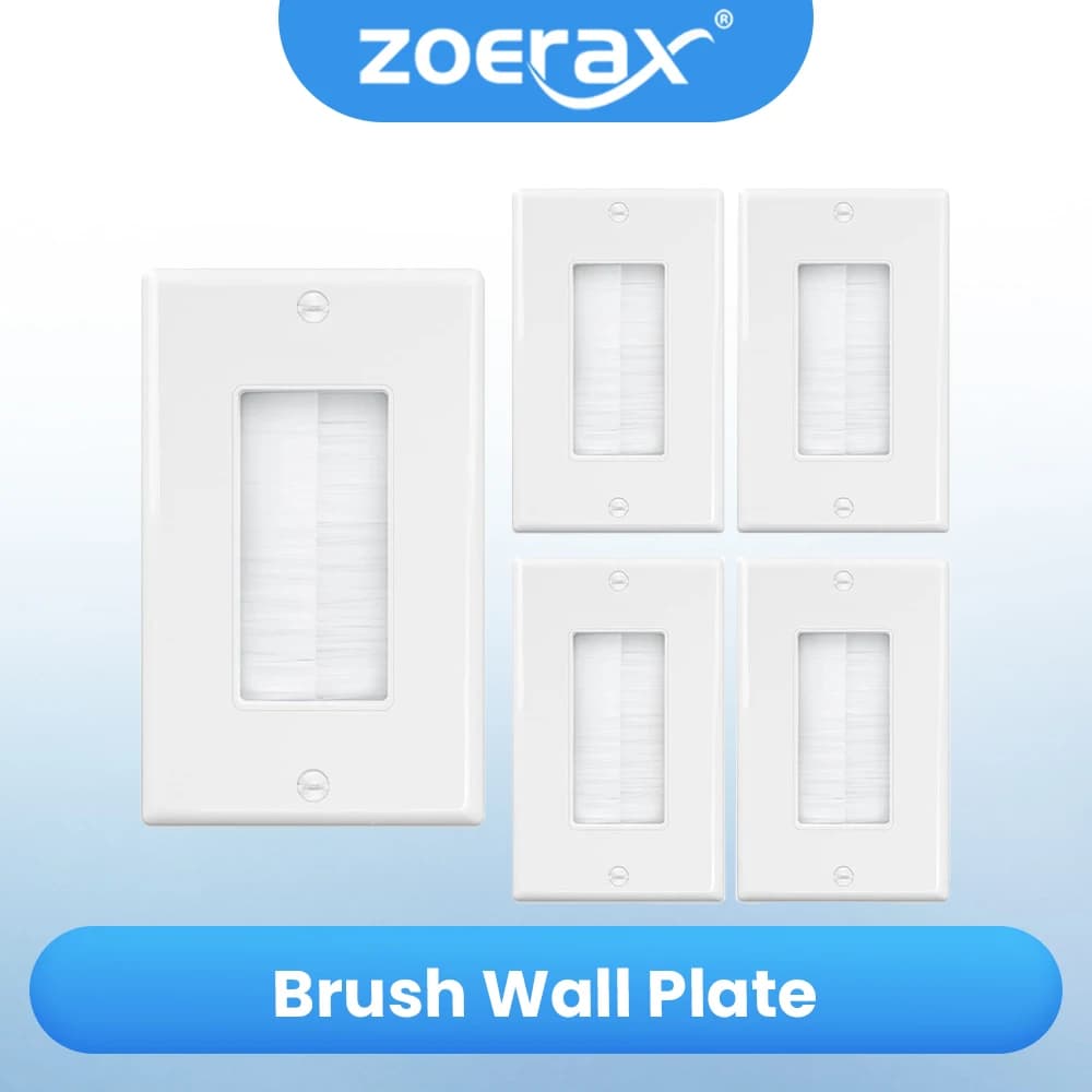 ZoeRax 1/5 Pack Brush Wall Plate Cable Pass Through, Single Gang Decorator Wall Cover for Low Voltage Cables, Cable Management