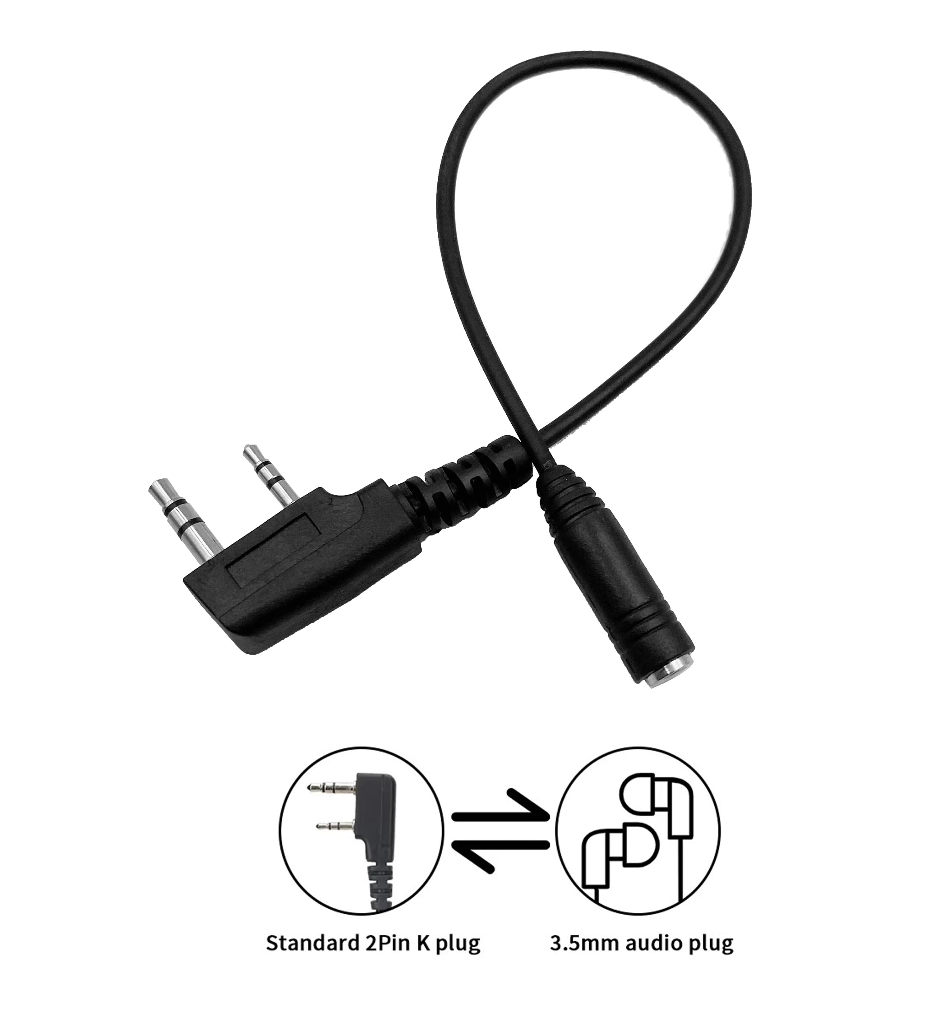 2-Pin to 3.5mm Female Audio Adapter Cable for Baofeng Kenwood TYT QUANSHENG Walkie Talkie Headset Transfer Earphone Audio Phone