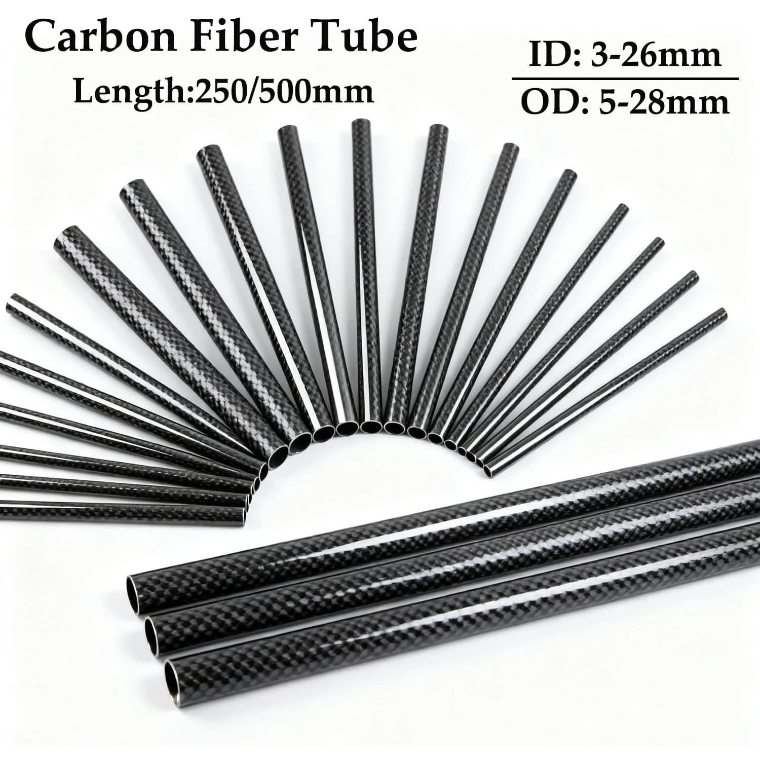 1PCS 3K Carbon Fiber Tube Twill Matte 250/500mm Diameter Remote Control Aircraft Model Accessories Length 250/500mm
