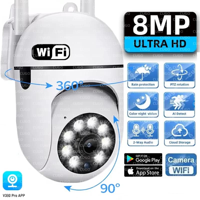8MP Wifi Camera Wireless IP Surveillance Camera Video Monitor Night Vision Human Tracking Two-Way Audio Smart Home Baby Monitor