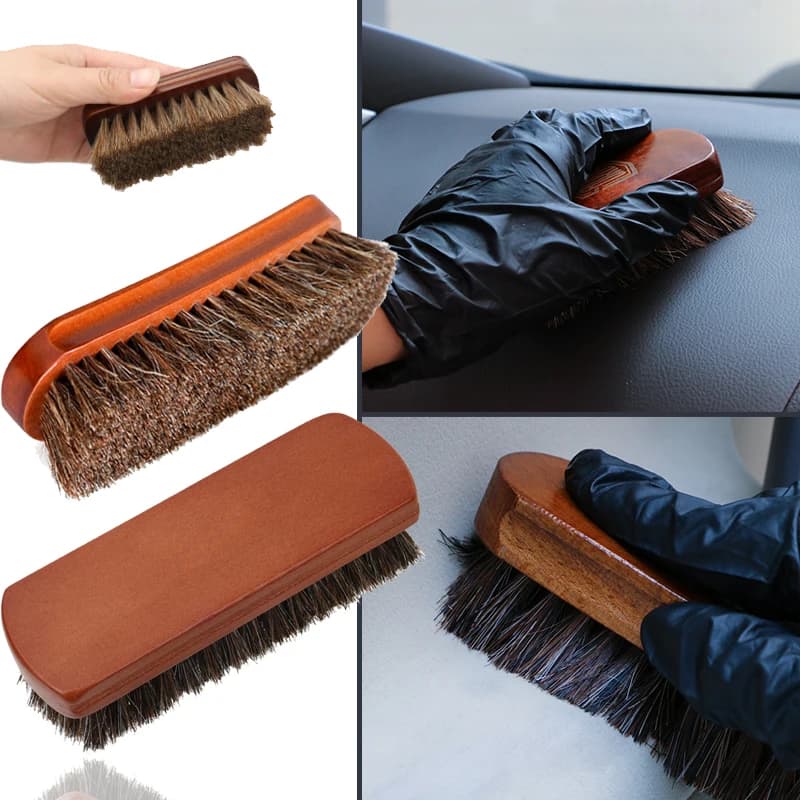 Car Interior Horse Hair Brush Leather Seat Detail Cleaning Brush Does Not Damage Leather Furniture Clothing Polishing Brush Tool