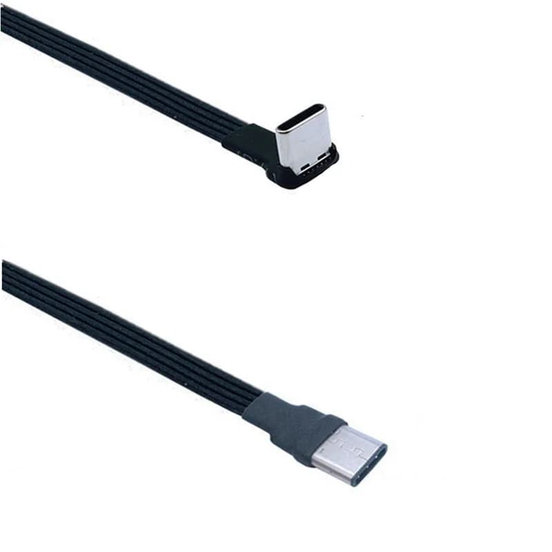 Type C to USB-C 90 Degree Angled adapter cable Power bank flexible cable PD cable charging cable USB C bend flat silicone cable
