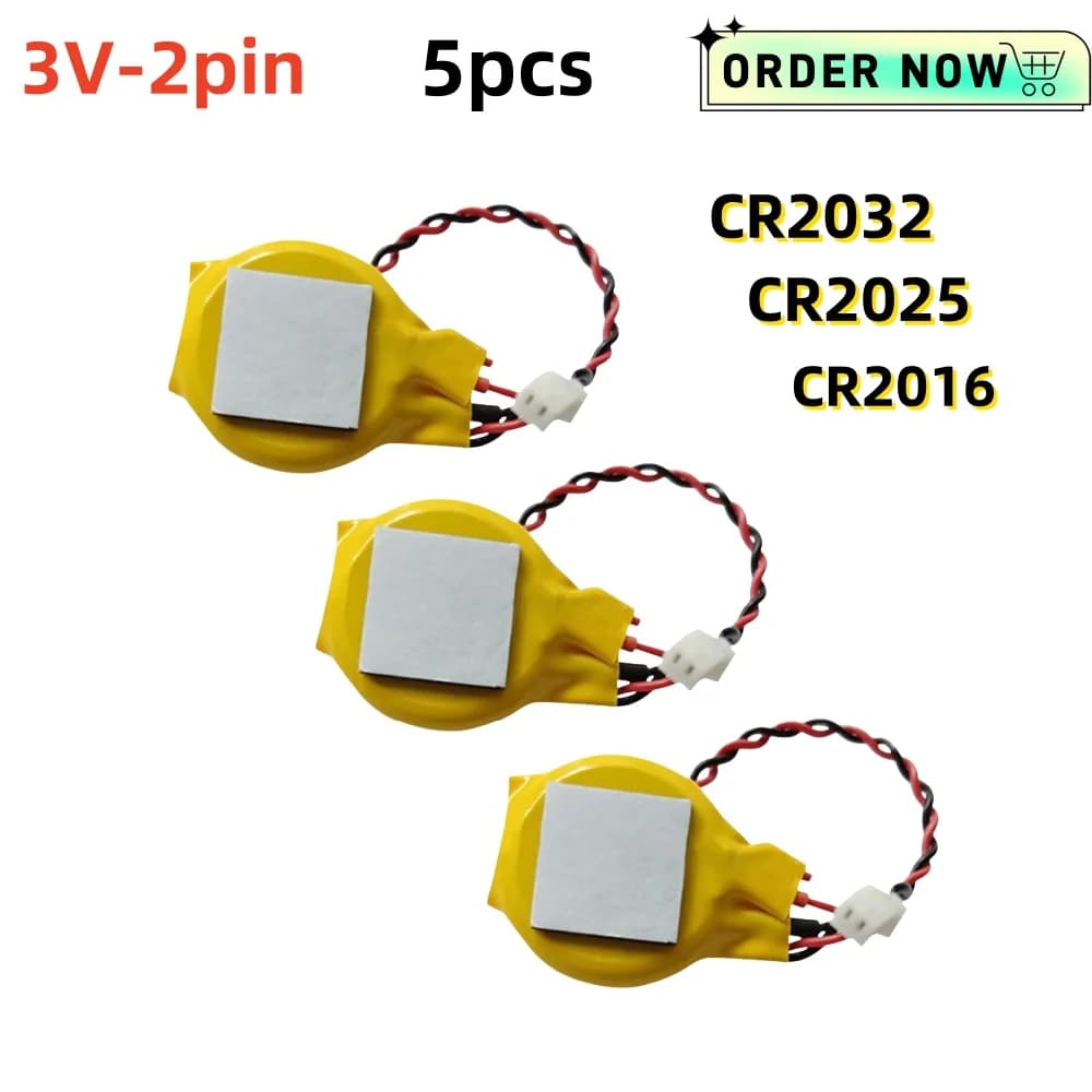 5PCS CR2032 Battery with Wire 2pin Laptop Motherboard BIOS CMOS Battery with Wire Disassemble Button Battery CR2025 CR2016 2032