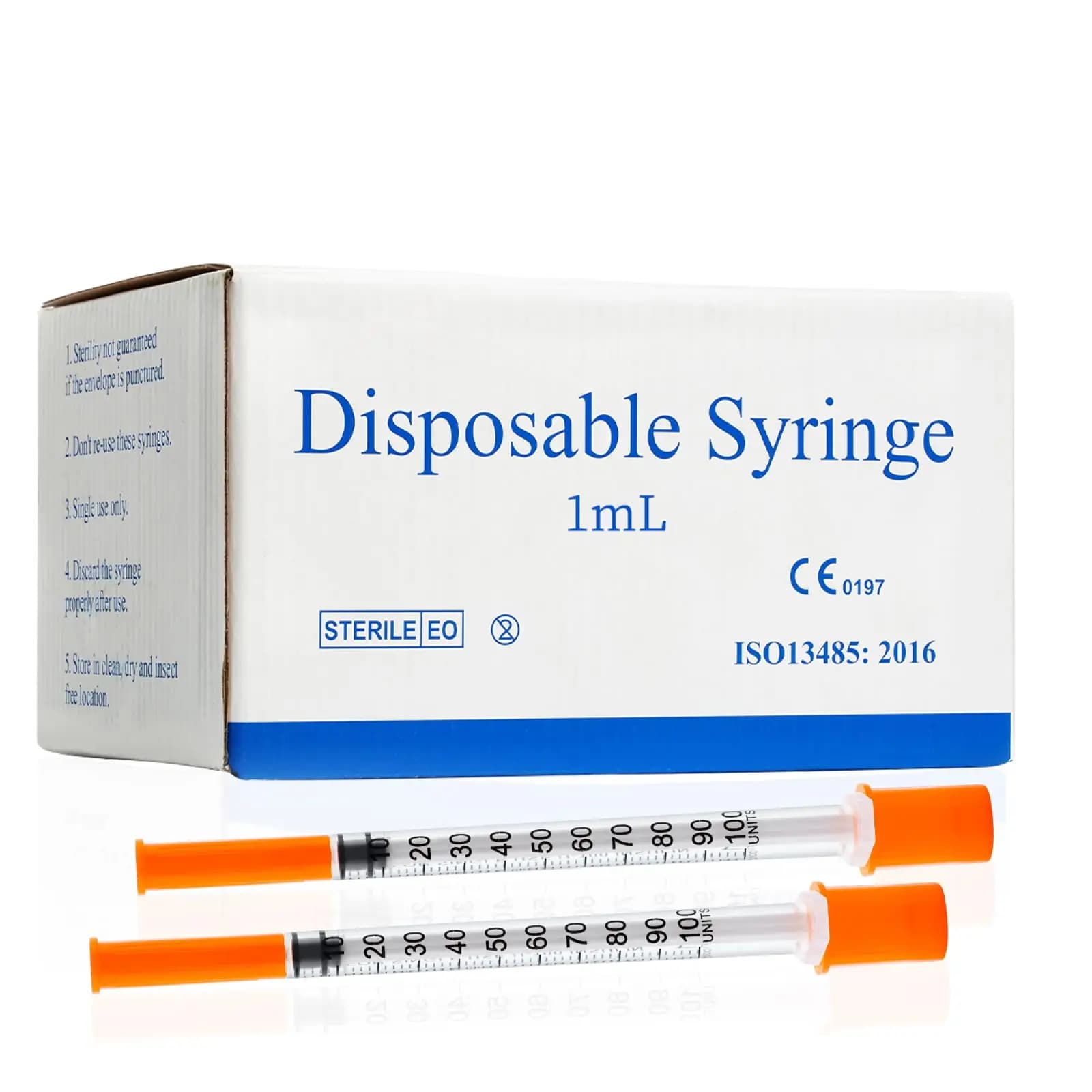 100pcs/box 1ml/1cc 31G 8mm insulin Syring With Needle Orange Cap,Sterilized individually packaged Safety for Animal Farm Pet Use