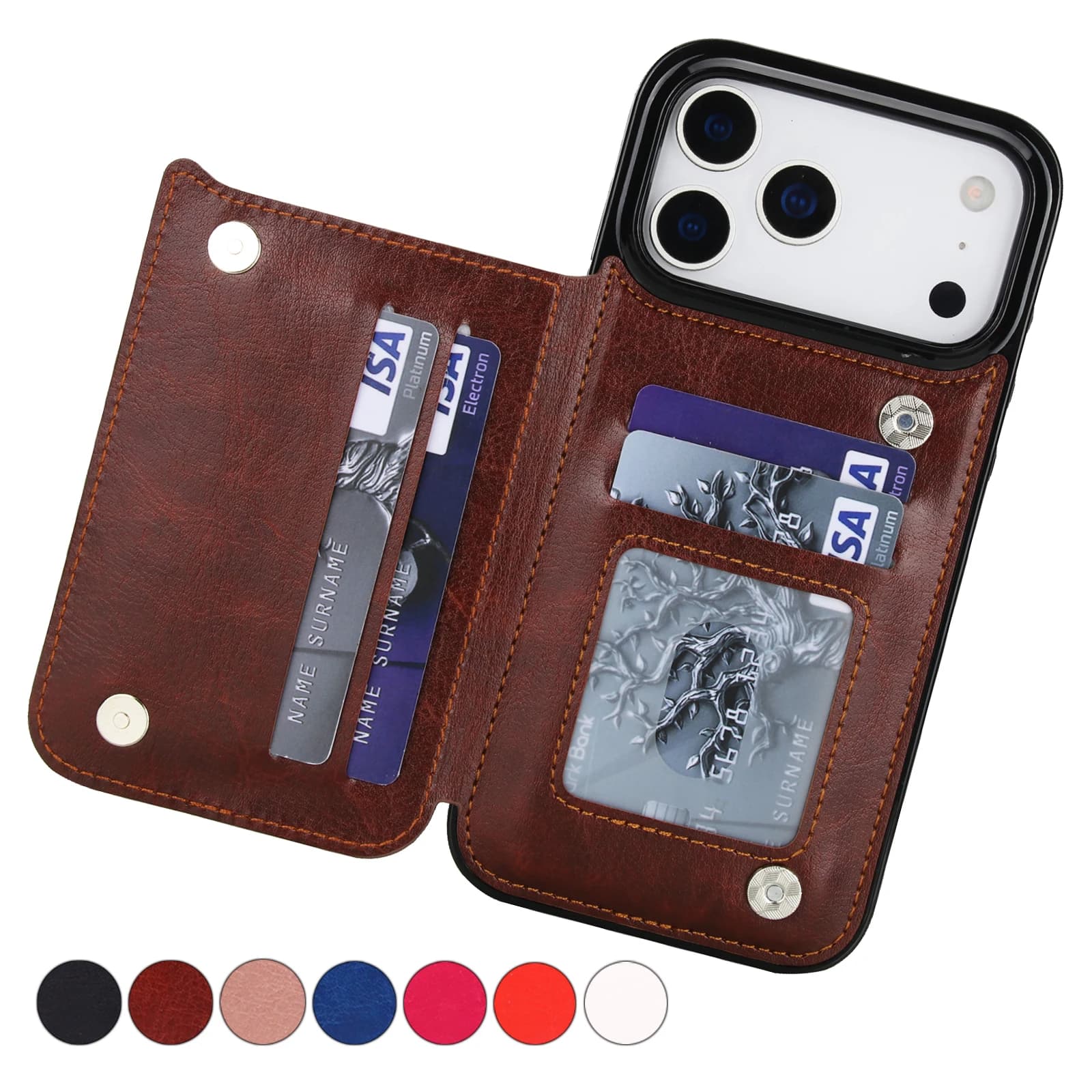 Wallet Solid Color Double Buckle With Card Slot Magnetic Flip Leather Case For iPhone Air 17 Pro Max Shockproof Protective Cover