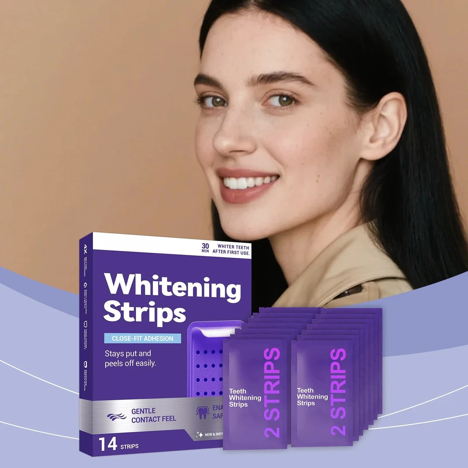 Purple Tooth Whitening Strips for Sensitive Teeth, Clean Dental Yellowing Oral Care, for Lasting Bright Smile