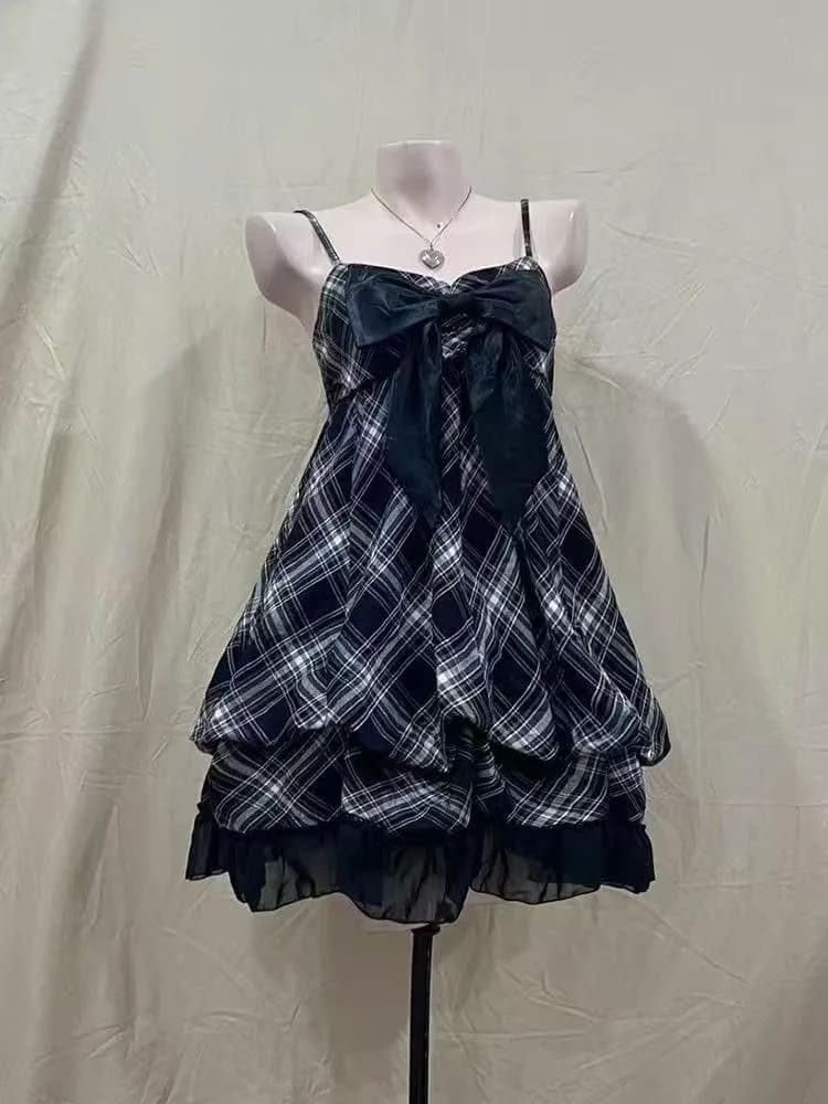 2025 Japanese Vintage Style Strap Dress Women Korean Fashion Black Lace Cami Dresses  Summer Sweet Patchwork New One Piece Dress