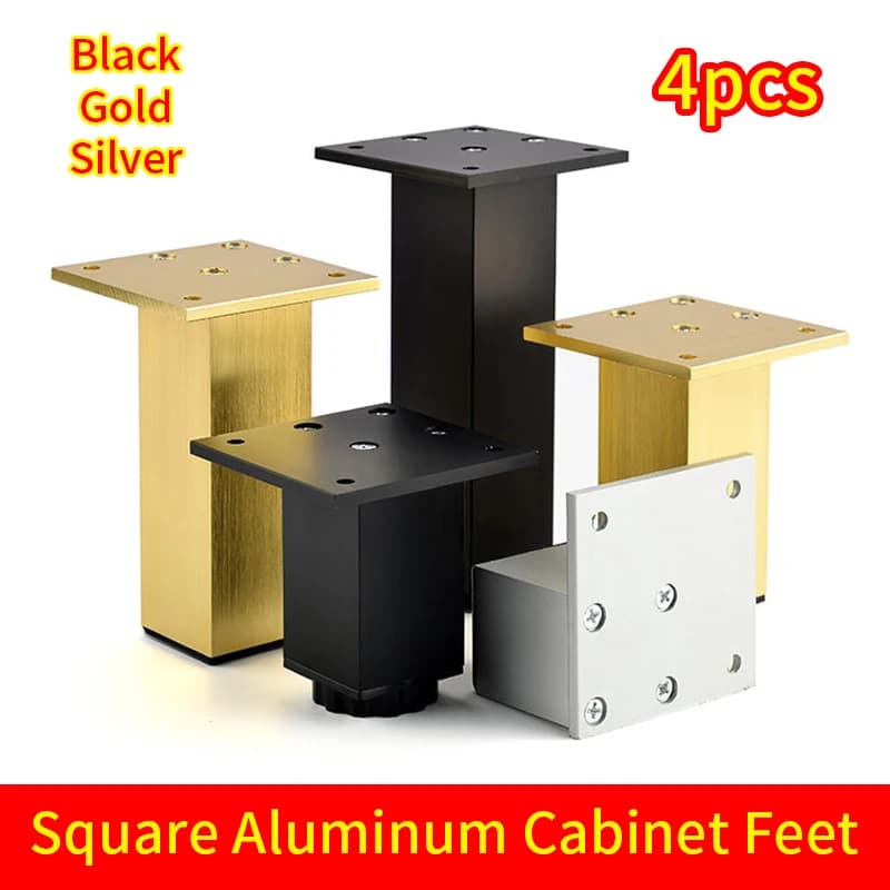 Black Furniture Feet Adjustable Square Cabinet Feet Aluminum Support  Feet Cushion Sofa Coffee Table
