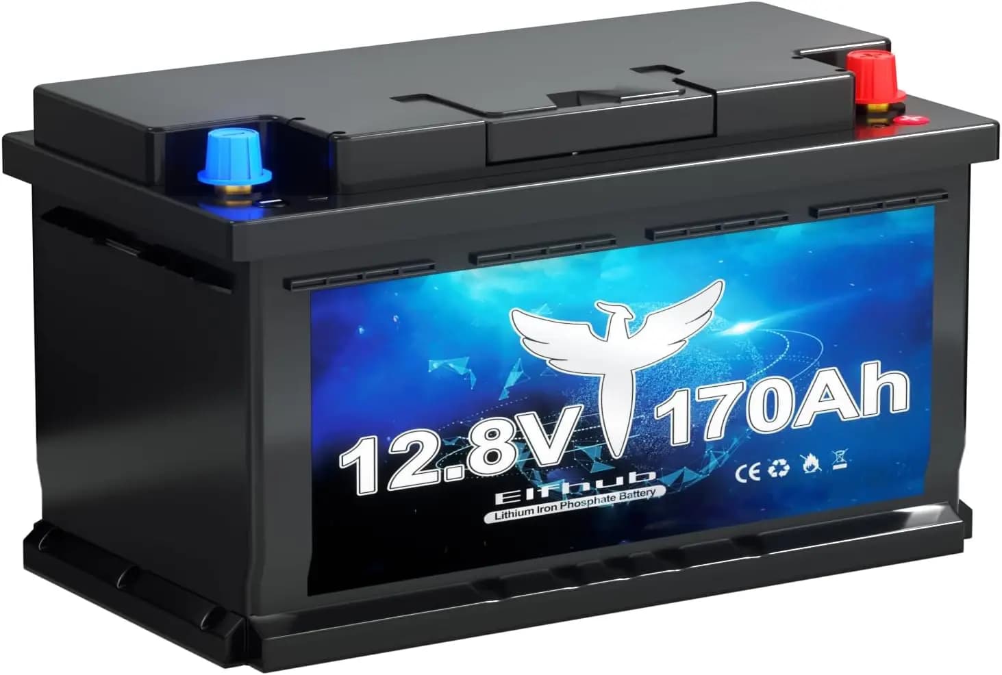 12V 170Ah LiFePO4 Battery 150A BMS Lithium Battery 2176W Energy Low Temperature Protection for Motorhome, Camping, Boat, Solar