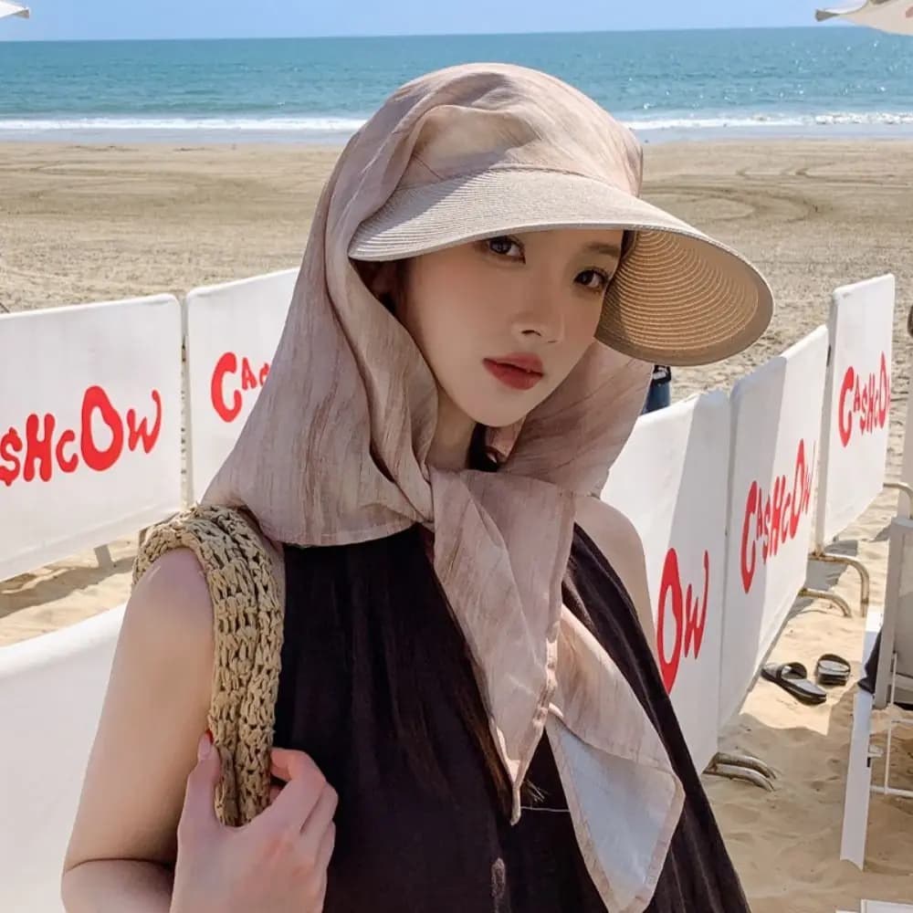 Lightweight Korean Style Headscarf Baseball Hat Wide Brim Hair Scarf Summer Sun Hat Neck Guard Hair Band Straw Hat Girl