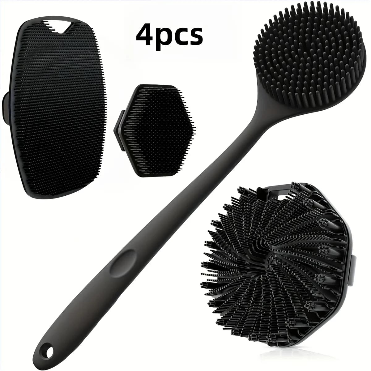 1-4-piece bath brush set Soft silicone bath brush with non-slip handle, easy to clean and rinse, perfect for use in the bath