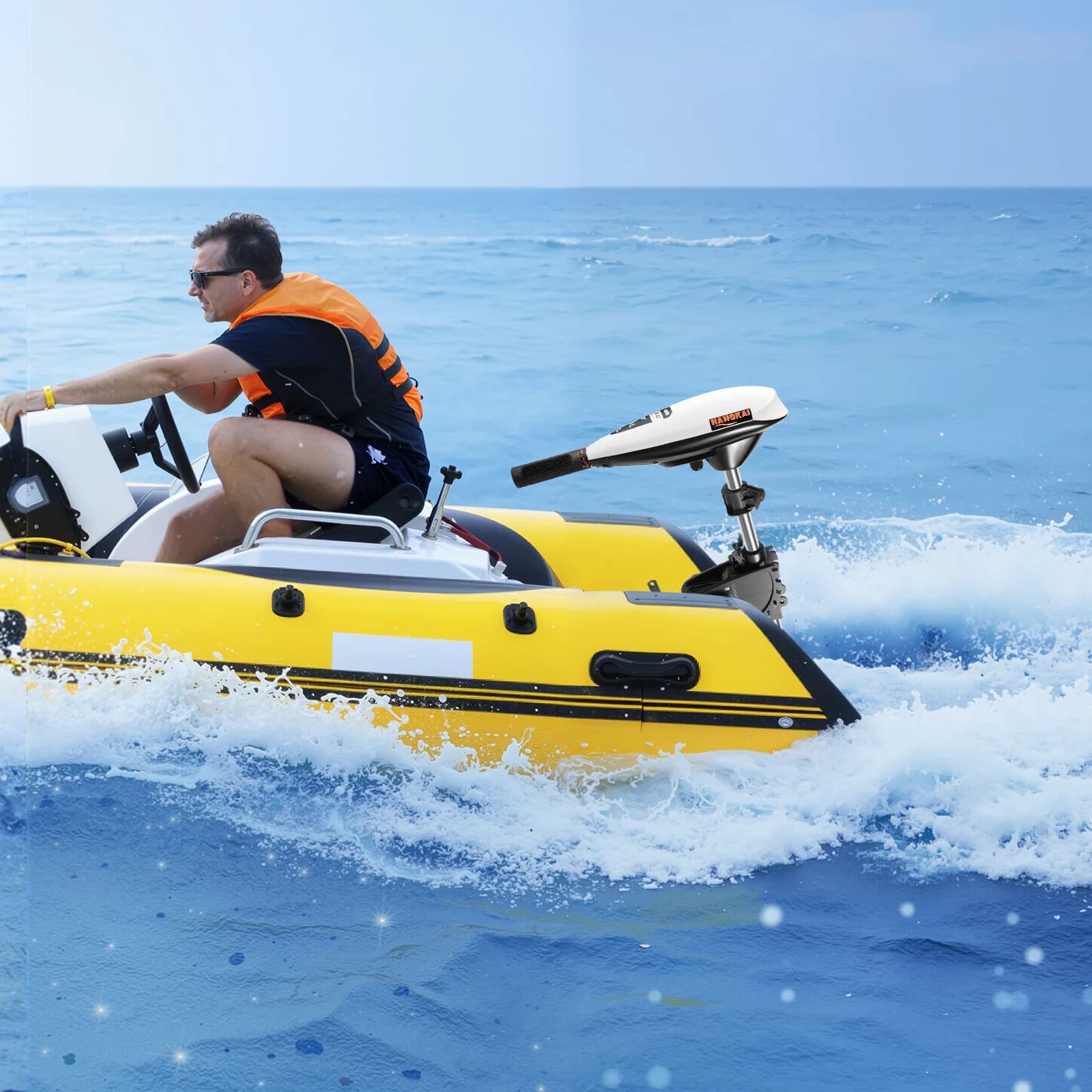 Electric Trolling Motor 65lb Thrust Saltwater Outboard 5+2 Speed Cruise Control Telescopic Shaft for Fishing Boat Kayak Canoe