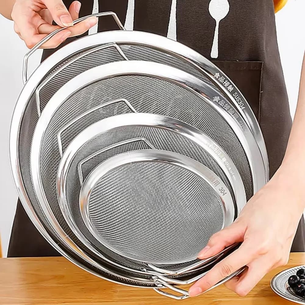 Stainless Steel Strainer Basket Large Multi-size Juice Rice Flour Sieve with Double Handles Fine Mesh Food Filter Drainer