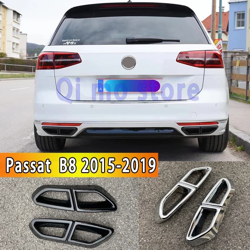 For VW Passat B8 Variant 2015 2019 Rline Rear Exhaust Modification Four Holes Chrome Exhaust Diffuser Frame Matte Black Body Kit