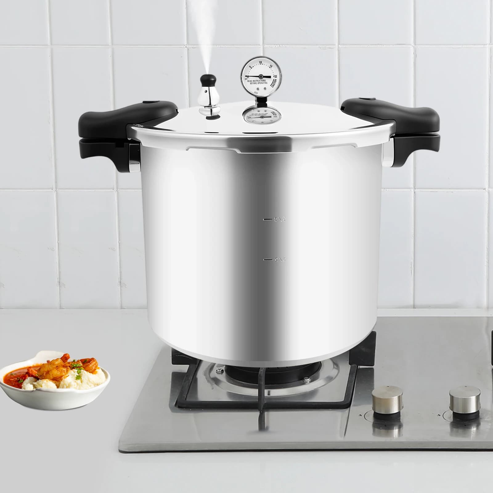 22L Thickened Explosion-Proof Pressure Cooker with Pressure Gauge and Safety Valve for Gas Stoves, Electric Ceramic Stoves