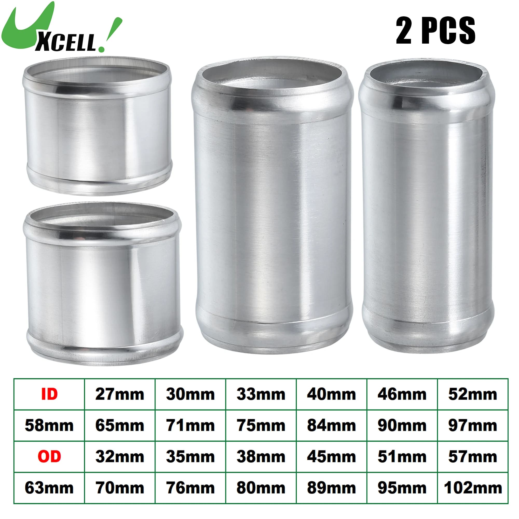 UXCELL 2PCS 27mm-97mm ID 32mm-102mm OD Car Adapter Joiner Pipe Universal 76mm Length Connector Tubing Adapter Aluminum Alloy