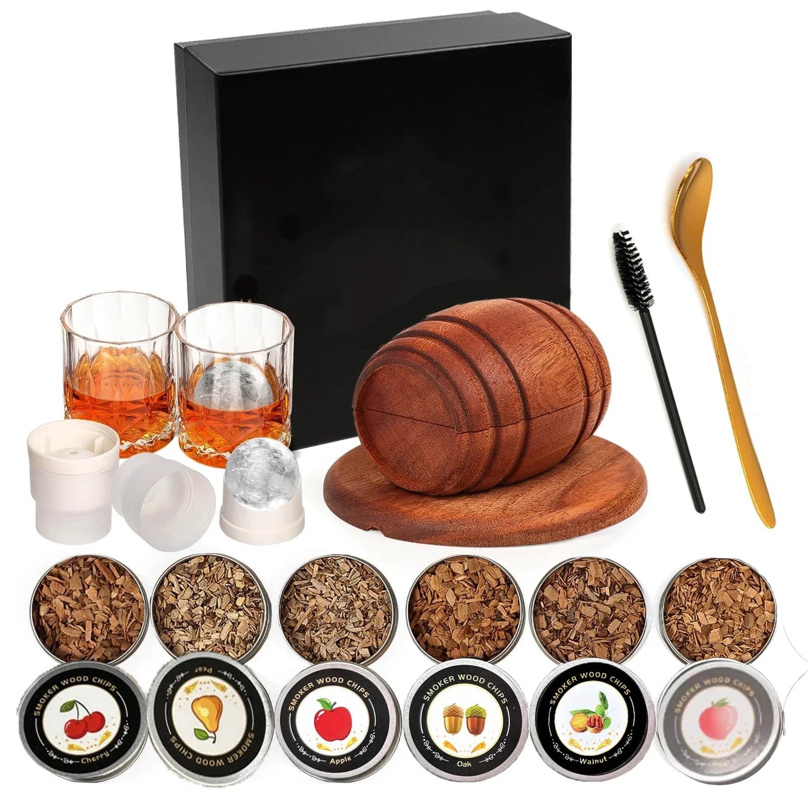 Whiskey Smoker Kit with Wood Chips-6 Flavors Old Fashioned Drink Smoker Infuser for Cocktails Birthday Bourbon for Gifts