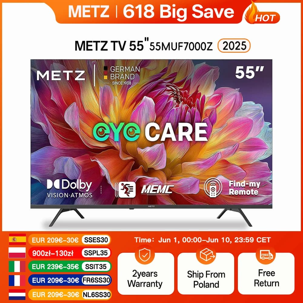 Metz TV 43 55 Inch 4K UHD Smart LED TV Google TV HDR 10 MEMC Dolby Audio Google Cast Voice Control Tuner 43MUF7000Z 55MUF7000Z