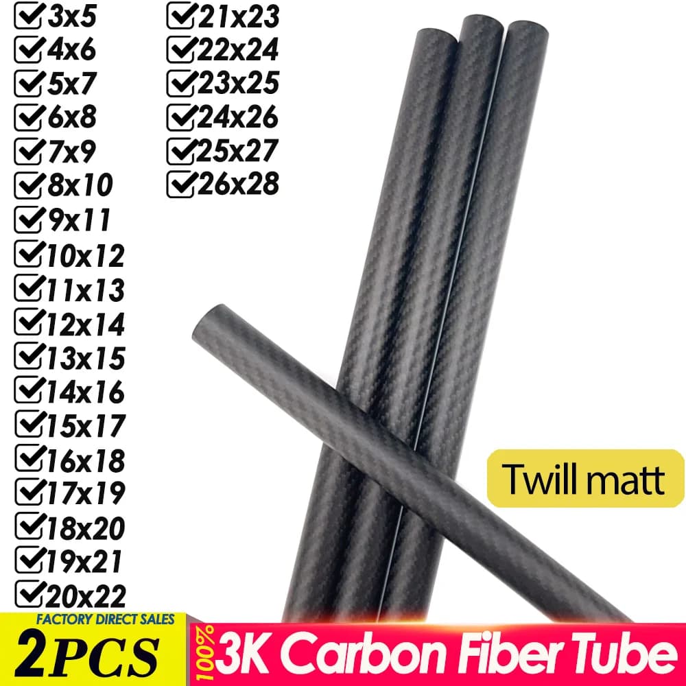 1/ 2Pcs 3K Pure Carbon Fiber Tube Length 0.5M Twill Matte Composite Hardness DIY Japan Material Pipe for RC Airplane Drone Parts