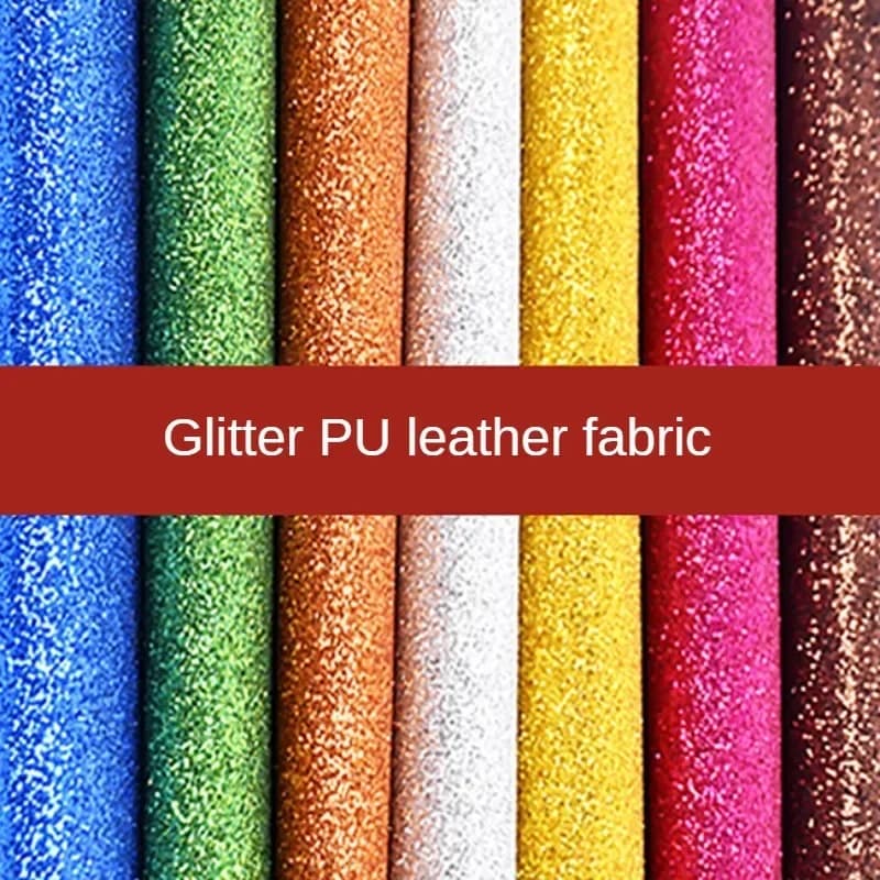 Glitter Leather Fabric Pu By Meters for Bags Shoes Handicrafts Upholstery Diy Sewing Cloth Wearable Waterproof White Orange Blue