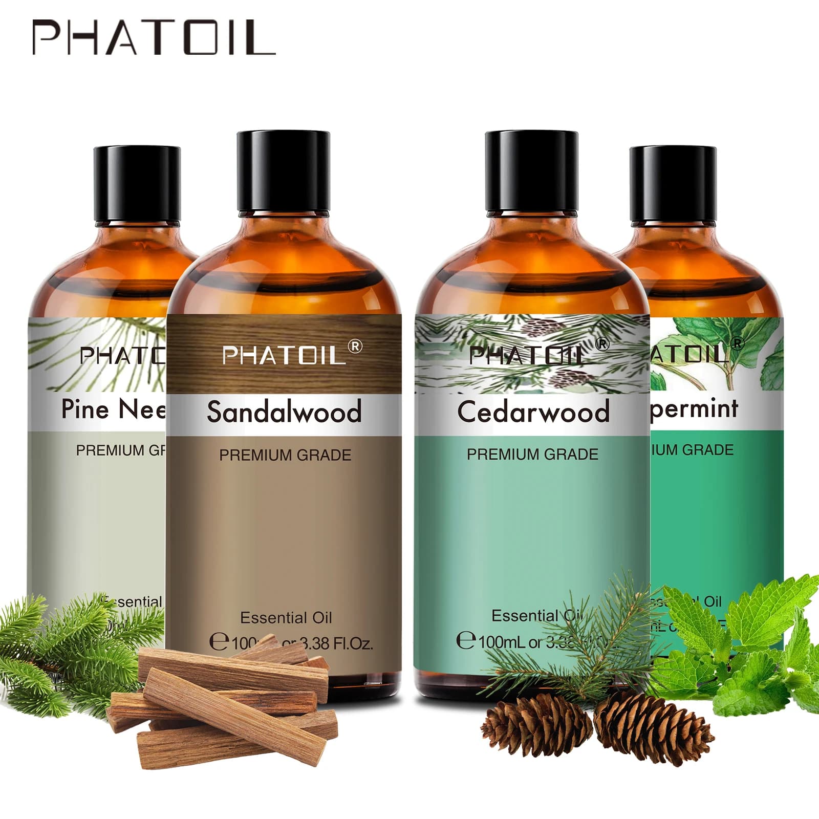 PHATOIL 100ml Premium Essential Oil Sandalwood Lavender Eucalyptus Peppermint Lemongrass Vanilla Aromatherapy Essential Oils