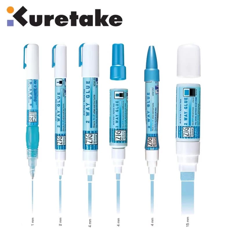 Japan Kuretake Zig 2 Way Glue Pen(1mm/2mm/4mm/15mm) , Adhesive for Professional,Artists, Crafting, Scrapbooking, Gift Card