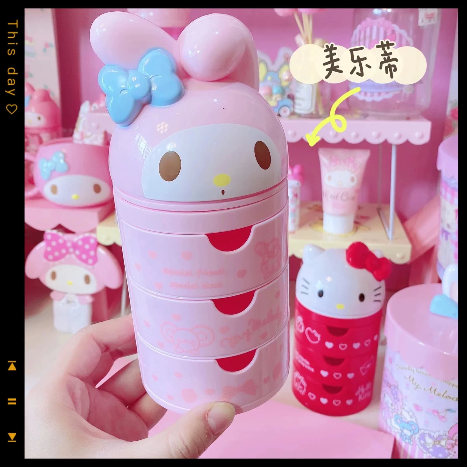 hello kitty anime peripheral cartoon 3-layer drawer storage box my melody cute cat makeup box kawaii birthday gift for women